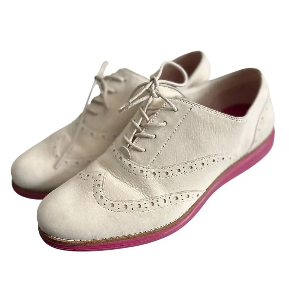 Cole Haan ZeroGrand Oxford Shoes Women 10 White Suede Pink Sole Lace Up Wingtip - Picture 3 of 12